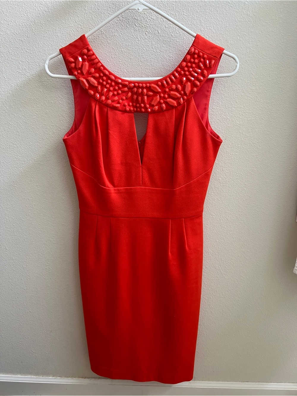 Trina Turk Red Beaded Neck Sheath Dress
